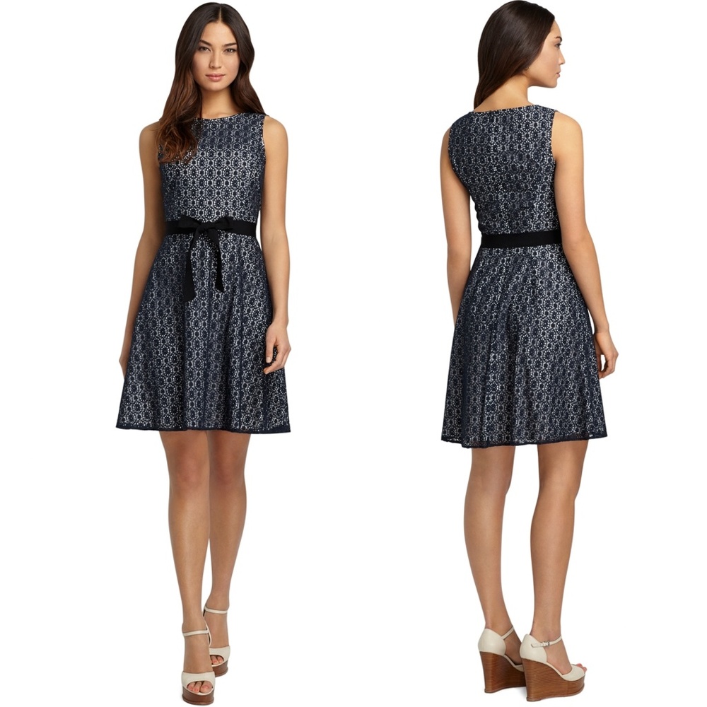 Brooks Brothers Blue Lace Sleeveless Belted Dress